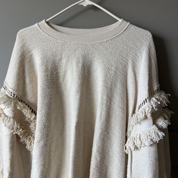Ulla Johnson Sweater Womens Small Fringe Sleeve Pullover Textured Boho Neutral - Picture 4 of 15
